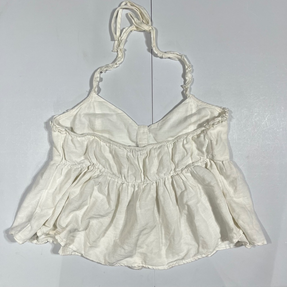 AmericanEagle Y2K Euro Summer Linen Halter Coquette Button Front Top Women Small - Picture 2 of 7